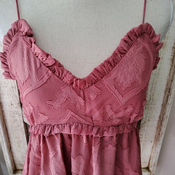 Fanco Women's Flowy Babydoll Button Back Ruffle Tank Top in Dusty Rose - Picture 3 of 16